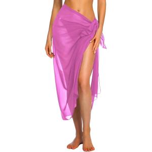 Ekouaer Women Sarong Swimsuit Coverups Chiffon Long Bikini Wraps Sheer Beach Bathing Suit Cover Up(Pink)