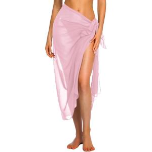 Ekouaer Women Sarong Swimsuit Coverups Chiffon Long Bikini Wraps Sheer Beach Bathing Suit Cover Up(Pure Pink)