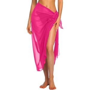 Ekouaer Women Sarong Swimsuit Coverups Chiffon Long Bikini Wraps Sheer Beach Bathing Suit Cover Up(Rose Red 2)