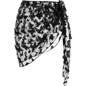 Ekouaer Women’s Coverups Beach Short Sarong Sheer Chiffon Cover Up Bikini Wraps S-3XL(Butterfly-black)