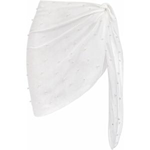 Ekouaer Women’s Coverups Beach Short Sarong Sheer Chiffon Cover Up Bikini Wraps S-3XL(Pearl-glitter White)