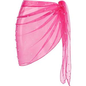 Ekouaer Women’s Coverups Beach Short Sarong Sheer Chiffon Cover Up Bikini Wraps S-3XL(Pearl-rose Red)