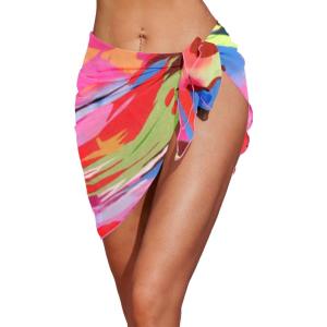 Ekouaer Women’s Coverups Beach Short Sarong Sheer Chiffon Cover Up Bikini Wraps S-3XL(Rose Red Abstract Graffiti)