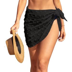 Ekouaer Women’s Coverups Beach Short Sarong Sheer Chiffon Cover Up Bikini Wraps S-3XL(Swiss Dot-black)
