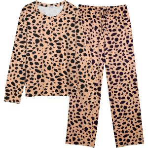 Ekouaer Women’s Pajamas Set 2 Piece Lounge Sets Long Sleeve Crewneck Top and Pants Soft Pjs with Pockets(Leopard)