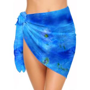 Ekouaer Women’s Short Sarongs Chiffon Cover Ups Sheer Bikini Wraps for Swimwear S-3XL(Blue Tie Dye)