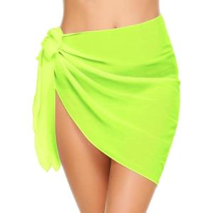 Ekouaer Women’s Short Sarongs Chiffon Cover Ups Sheer Bikini Wraps for Swimwear S-3XL(Fluorescent Green)