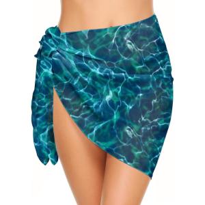 Ekouaer Women’s Short Sarongs Chiffon Cover Ups Sheer Bikini Wraps for Swimwear S-3XL(Green Water Ripples)