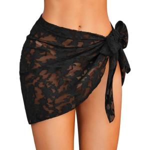 Ekouaer Women’s Short Sarongs Chiffon Cover Ups Sheer Bikini Wraps for Swimwear S-3XL(Lace-black)