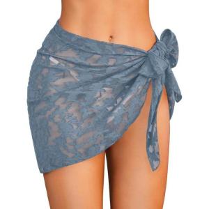 Ekouaer Women’s Short Sarongs Chiffon Cover Ups Sheer Bikini Wraps for Swimwear S-3XL(Lace-pale Blue)
