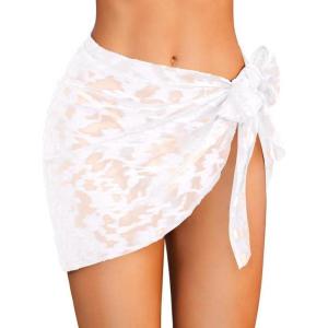 Ekouaer Women’s Short Sarongs Chiffon Cover Ups Sheer Bikini Wraps for Swimwear S-3XL(Lace-white)