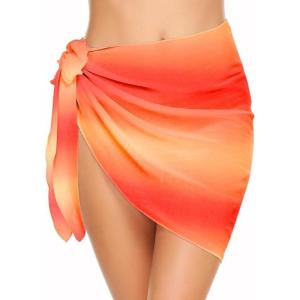 Ekouaer Women’s Short Sarongs Chiffon Cover Ups Sheer Bikini Wraps for Swimwear S-3XL(Orange Gradient)