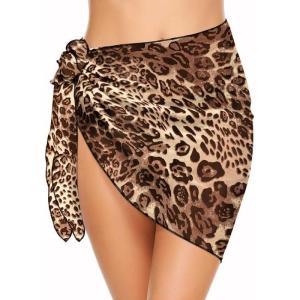 Ekouaer Women’s Short Sarongs Chiffon Cover Ups Sheer Bikini Wraps for Swimwear S-3XL(Pat3_leopard Print)