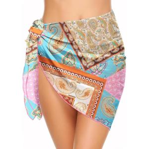 Ekouaer Women’s Short Sarongs Chiffon Cover Ups Sheer Bikini Wraps for Swimwear S-3XL(Pink Ethnic Style)