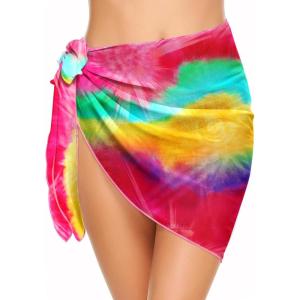 Ekouaer Women’s Short Sarongs Chiffon Cover Ups Sheer Bikini Wraps for Swimwear S-3XL(Rainbow Tie Dye)