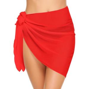 Ekouaer Women’s Short Sarongs Chiffon Cover Ups Sheer Bikini Wraps for Swimwear S-3XL(Red)