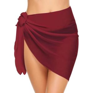Ekouaer Women’s Short Sarongs Chiffon Cover Ups Sheer Bikini Wraps for Swimwear S-3XL(Wine Red)