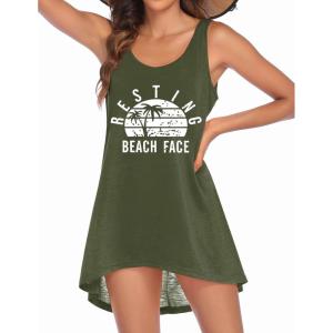 Ekouaer Women’s Sleeveless Swimwear Coverups T-Shirt Beach Dress Tank Bikini Cover Up with Print(A-army Green)