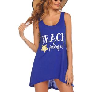 Ekouaer Women’s Sleeveless Swimwear Coverups T-Shirt Beach Dress Tank Bikini Cover Up with Print(A-sky Blue)