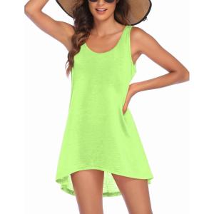 Ekouaer Women’s Sleeveless Swimwear Coverups T-Shirt Beach Dress Tank Bikini Cover Up with Print(B-yellow)