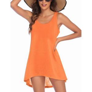 Ekouaer Women’s Sleeveless Swimwear Coverups T-Shirt Beach Dress Tank Bikini Cover Up with Print(Orange)