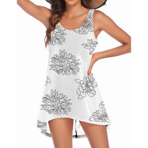 Ekouaer Women’s Sleeveless Swimwear Coverups T-Shirt Beach Dress Tank Bikini Cover Up with Print(White Flower)