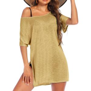 Ekouaer Women’s Swimsuit Beach Cover Up Short Sleeve Cover Ups for Swimwear Bathing Suit Coverups S-XXXL(Apricot)