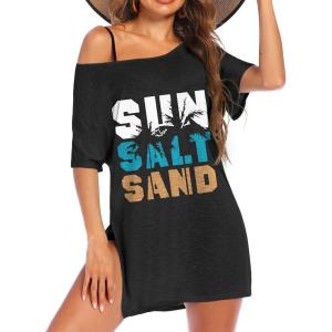 Ekouaer Women’s Swimsuit Beach Cover Up Short Sleeve Cover Ups for Swimwear Bathing Suit Coverups S-XXXL(Black Tropical & Letter)