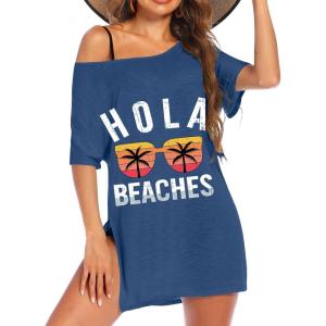 Ekouaer Women’s Swimsuit Beach Cover Up Short Sleeve Cover Ups for Swimwear Bathing Suit Coverups S-XXXL(Blue Hola)