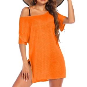 Ekouaer Women’s Swimsuit Beach Cover Up Short Sleeve Cover Ups for Swimwear Bathing Suit Coverups S-XXXL(Fluorescence Orange)