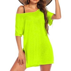Ekouaer Women’s Swimsuit Beach Cover Up Short Sleeve Cover Ups for Swimwear Bathing Suit Coverups S-XXXL(Fluorescence Yellow)