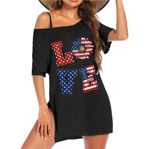 Ekouaer Women’s Swimsuit Beach Cover Up Short Sleeve Cover Ups for Swimwear Bathing Suit Coverups S-XXXL(National Flag Print)