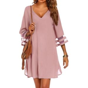 Ekouaer Women’s Swimsuit Cover Up 3/4 Bell Sleeve Beachwear Coverups Deep V-Neck Bikini Beach Dress S-3XL(Gray Purple)