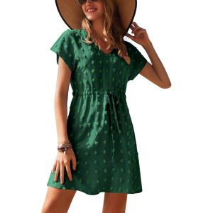 Ekouaer Womens Swimsuit Cover Up Swiss Dots Chiffon Bikini Beachwear Flowy Pom Pom Coverups(A-dark Green)