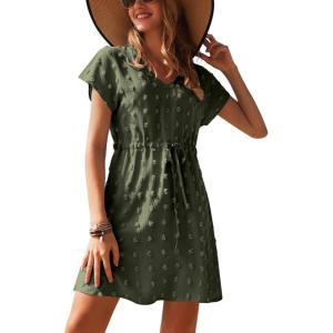 Ekouaer Womens Swimsuit Cover Up Swiss Dots Chiffon Bikini Beachwear Flowy Pom Pom Coverups(A-deep Army Green)