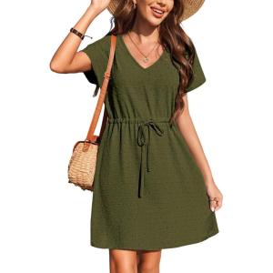 Ekouaer Womens Swimsuit Cover Up Swiss Dots Chiffon Bikini Beachwear Flowy Pom Pom Coverups(B-army Green)