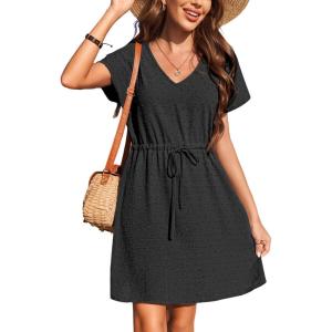 Ekouaer Womens Swimsuit Cover Up Swiss Dots Chiffon Bikini Beachwear Flowy Pom Pom Coverups(B-black2)