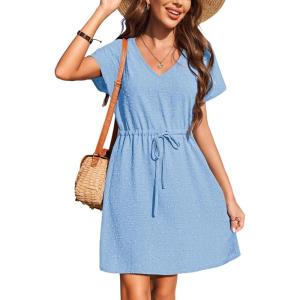 Ekouaer Womens Swimsuit Cover Up Swiss Dots Chiffon Bikini Beachwear Flowy Pom Pom Coverups(B-gray Blue)