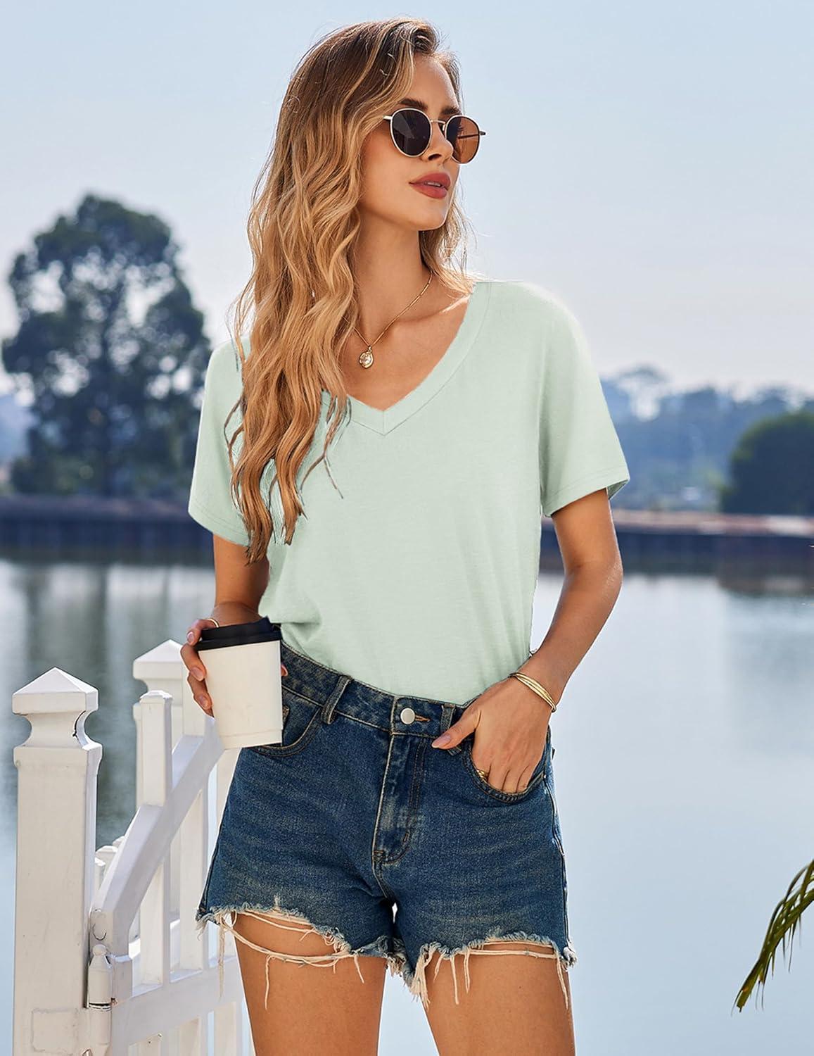 imageEkouaer Nightgowns for Women Bamboo Viscose Sleep Shirts Short Sleeve Night Shirts Casual Sleep Dress Soft SleepwearLight Green