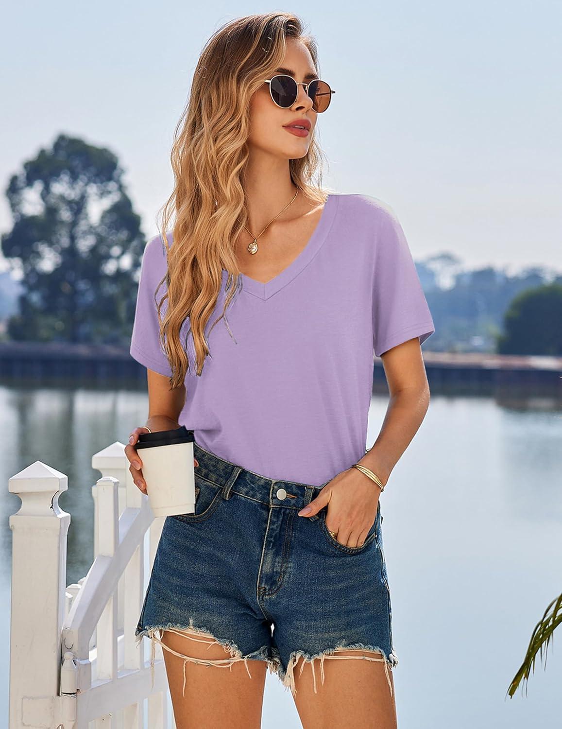 imageEkouaer Nightgowns for Women Bamboo Viscose Sleep Shirts Short Sleeve Night Shirts Casual Sleep Dress Soft SleepwearLight Purple