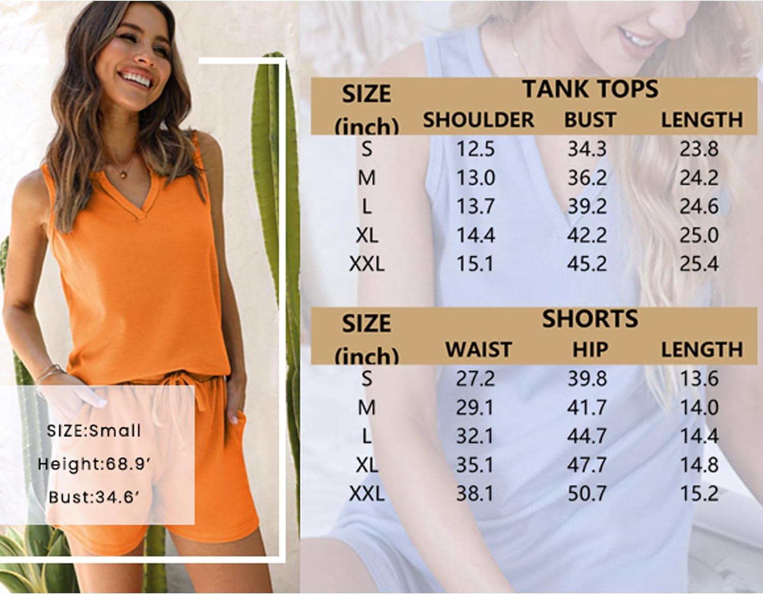 imageEkouaer Pajamas Tank Top and Shorts Lounge Sets Waffle Knit V Neck Pj Short Sets Casual Outfits for WomenTeal