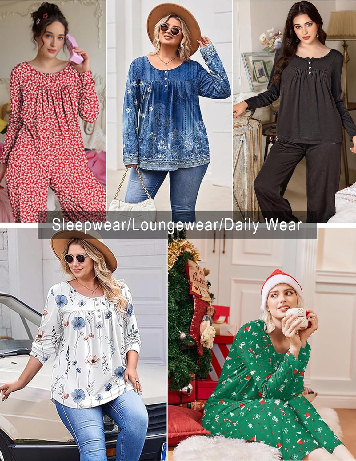 imageEkouaer Pajamas for Women Set Long Sleeve Sleepwear Top amp Pants Pjs Comfy 2 Piece Lounge Set with Pockets SXXLChristmas Green