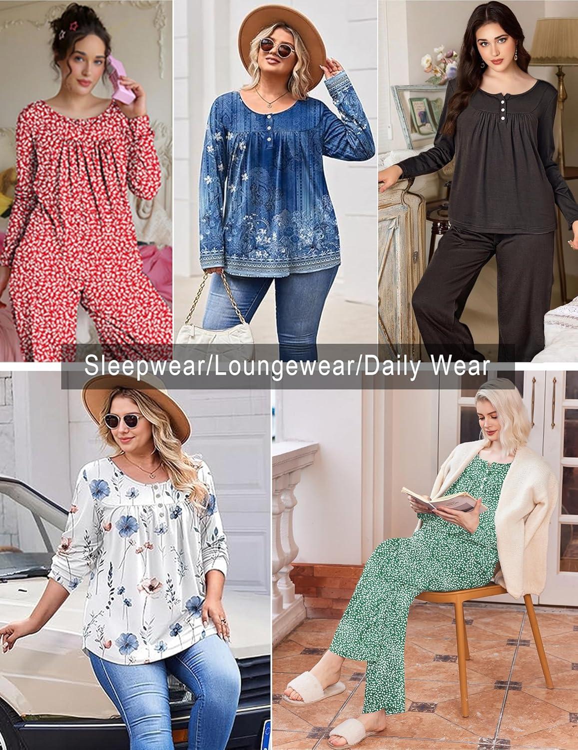 imageEkouaer Pajamas for Women Set Long Sleeve Sleepwear Top amp Pants Pjs Comfy 2 Piece Lounge Set with Pockets SXXLGreen Pot