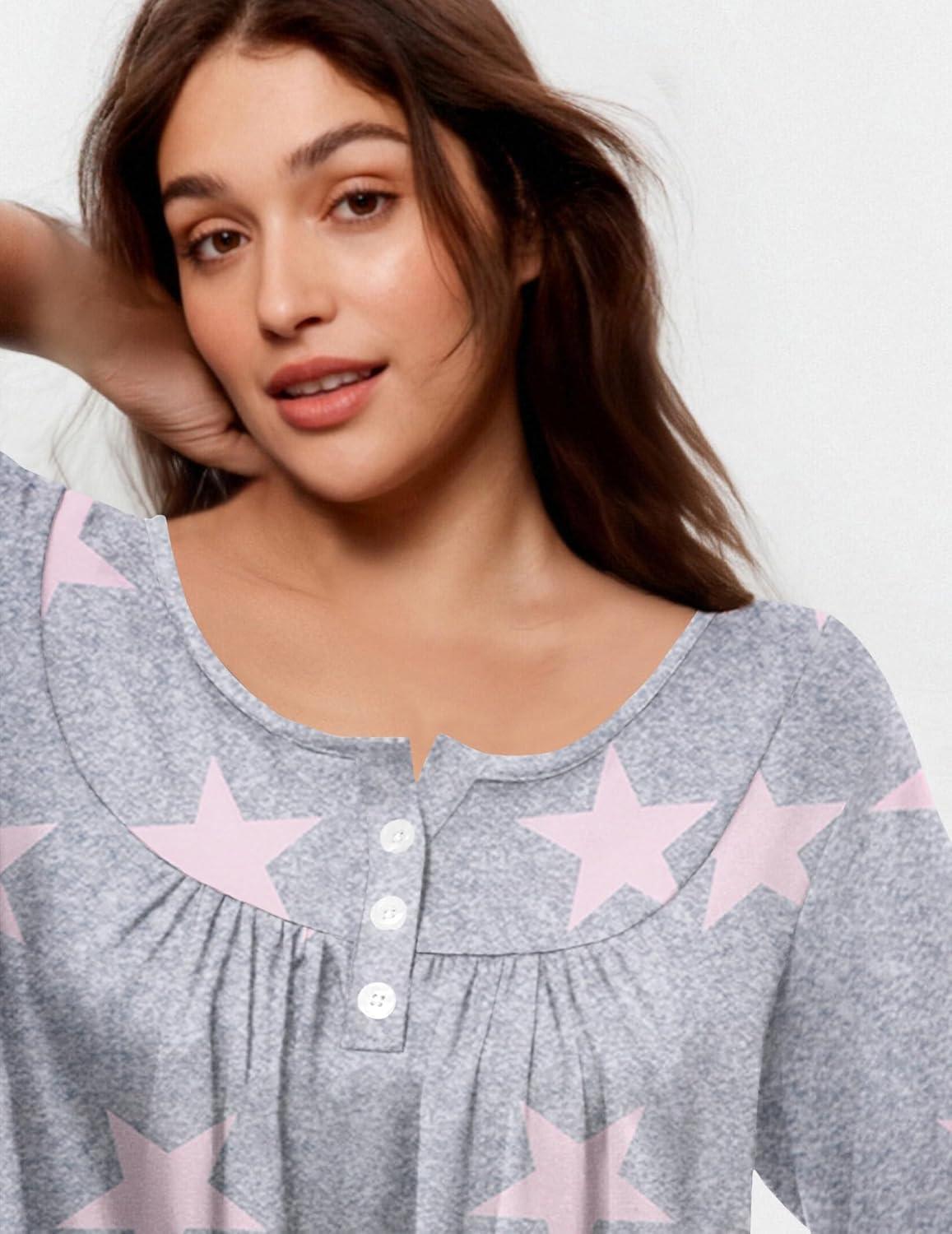 imageEkouaer Pajamas for Women Set Long Sleeve Sleepwear Top amp Pants Pjs Comfy 2 Piece Lounge Set with Pockets SXXLPink Stars