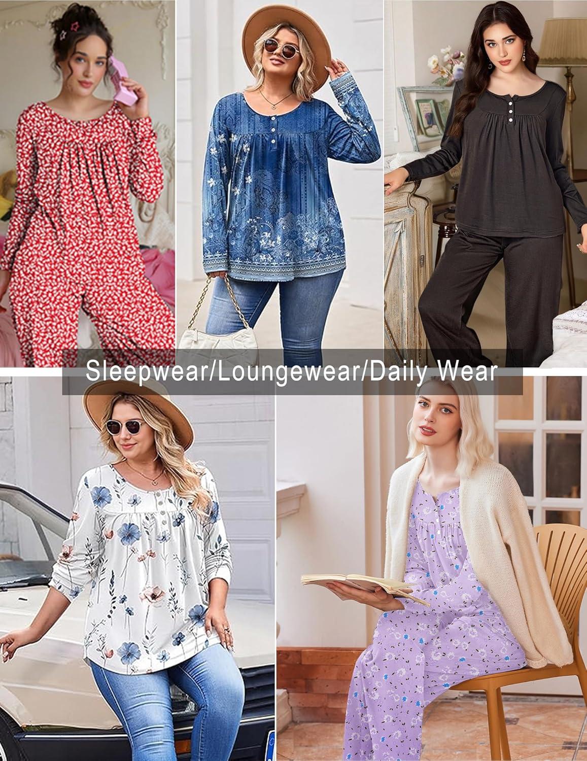 imageEkouaer Pajamas for Women Set Long Sleeve Sleepwear Top amp Pants Pjs Comfy 2 Piece Lounge Set with Pockets SXXLPurple Floral