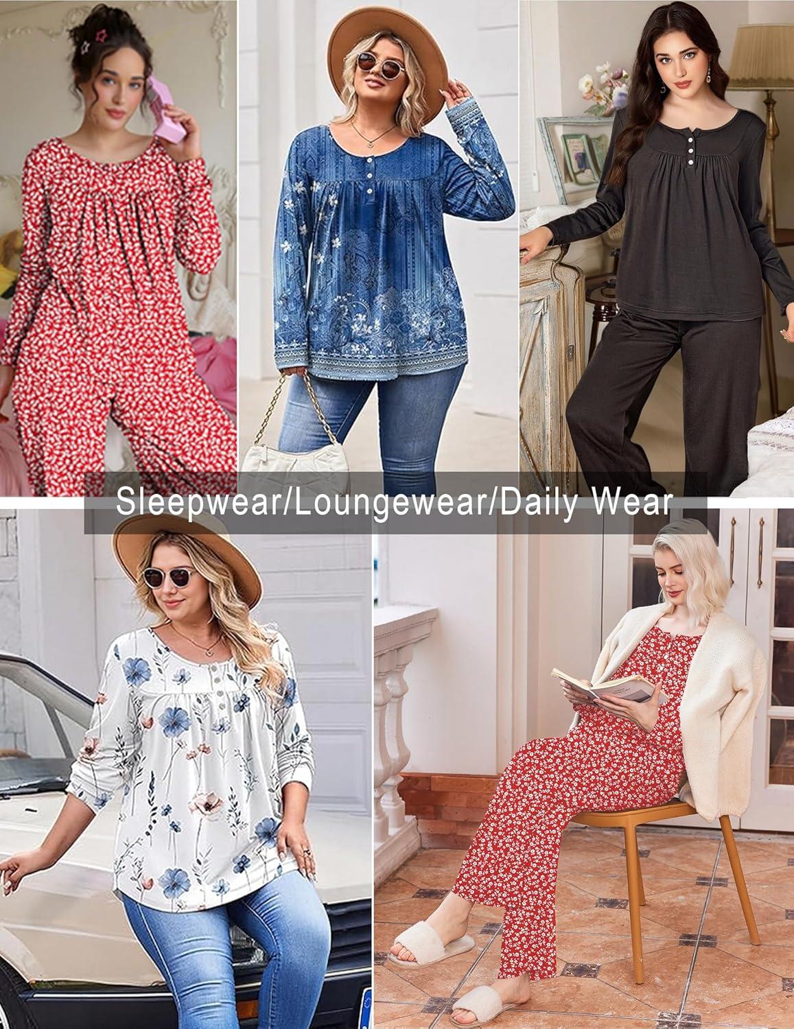 imageEkouaer Pajamas for Women Set Long Sleeve Sleepwear Top amp Pants Pjs Comfy 2 Piece Lounge Set with Pockets SXXLRed Floral