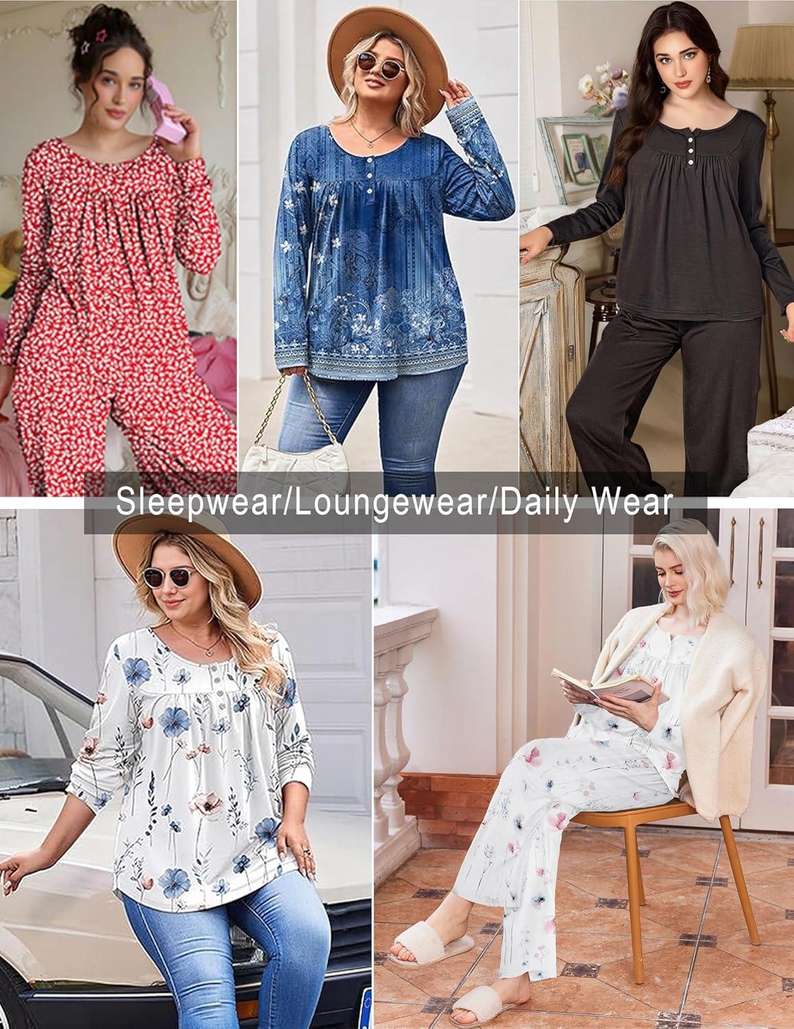 imageEkouaer Pajamas for Women Set Long Sleeve Sleepwear Top amp Pants Pjs Comfy 2 Piece Lounge Set with Pockets SXXLWhite Floral
