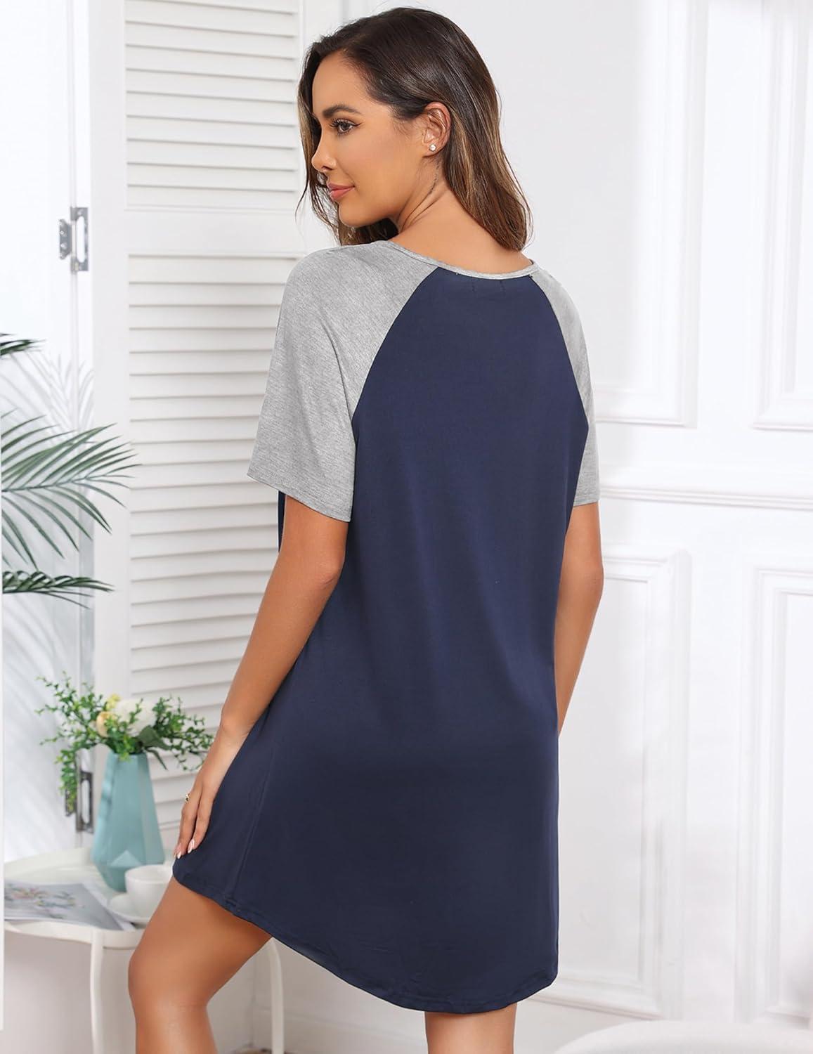 imageEkouaer Sleep Shirts for Women Short Sleeve Night Shirts for Sleeping Pullover Nightgown Soft Nightdress SXXXL1light Grey
