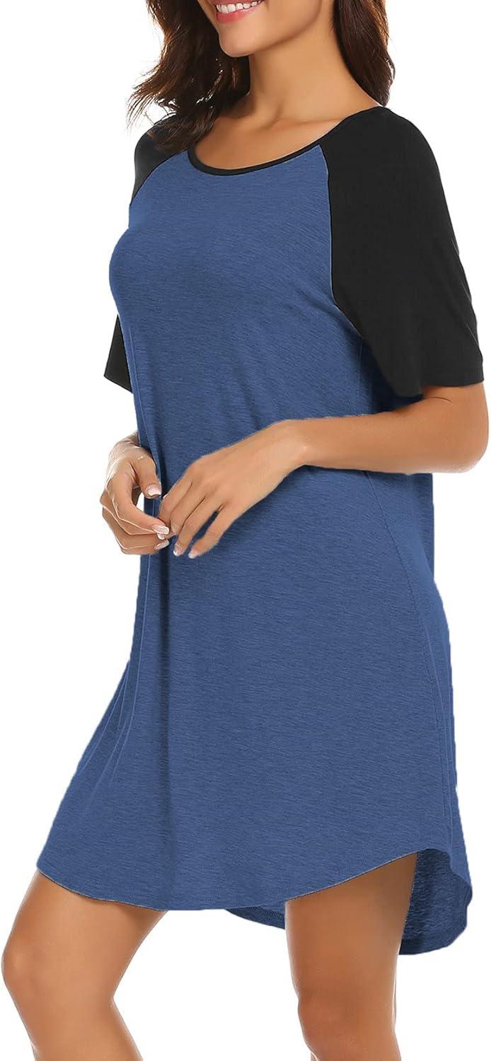 imageEkouaer Sleep Shirts for Women Short Sleeve Night Shirts for Sleeping Pullover Nightgown Soft Nightdress SXXXLBlue