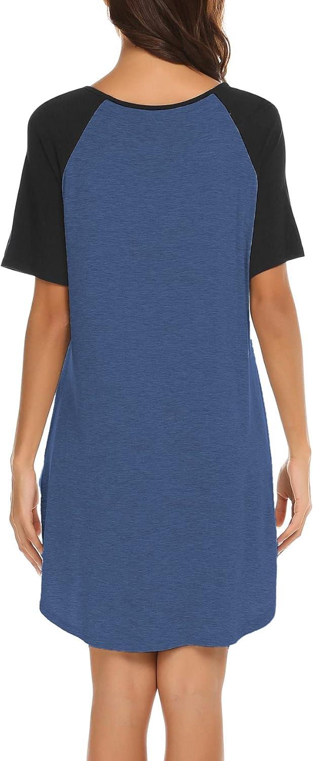imageEkouaer Sleep Shirts for Women Short Sleeve Night Shirts for Sleeping Pullover Nightgown Soft Nightdress SXXXLBlue